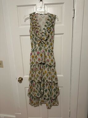 Sleeveless Floral Maxi Dress in Cream with Pink & Yellow Accents